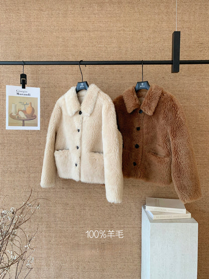 ⁠[Teddy Bear] 100% Wool Plush Button Front Short Jacket (YR-2022)