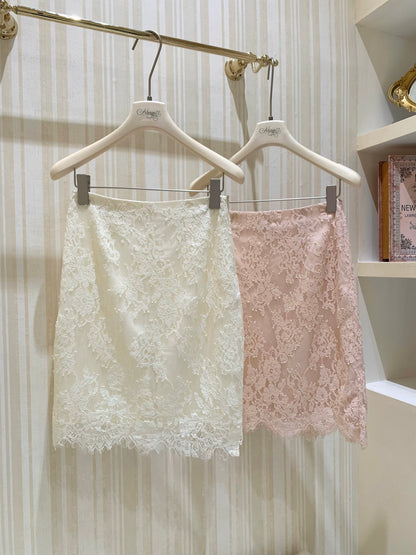 [Feminine] Romantic Lace Trim Flowy Skirt (Q1227)