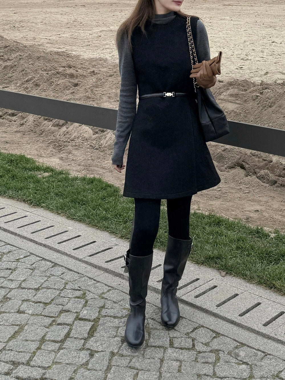 [Luxury] 90% Wool OL One-piece Dress (with belt)