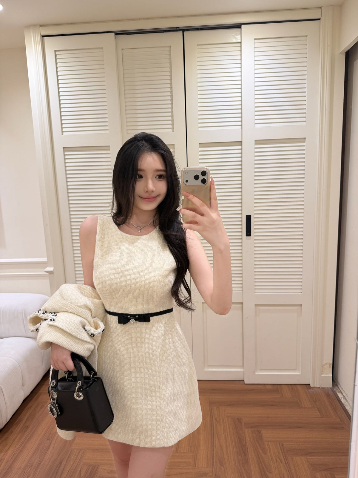 [Elegant] Pearl Tweed Crop Jacket & Skirt Set (Q1522)
