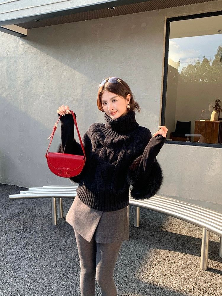 [Stylish] Korean Style High Neck Knitted Sweater