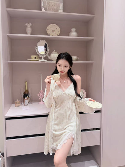 [Pajamas] Padded Cami Slip Dress + Robe Sleepwear Set (SY073)