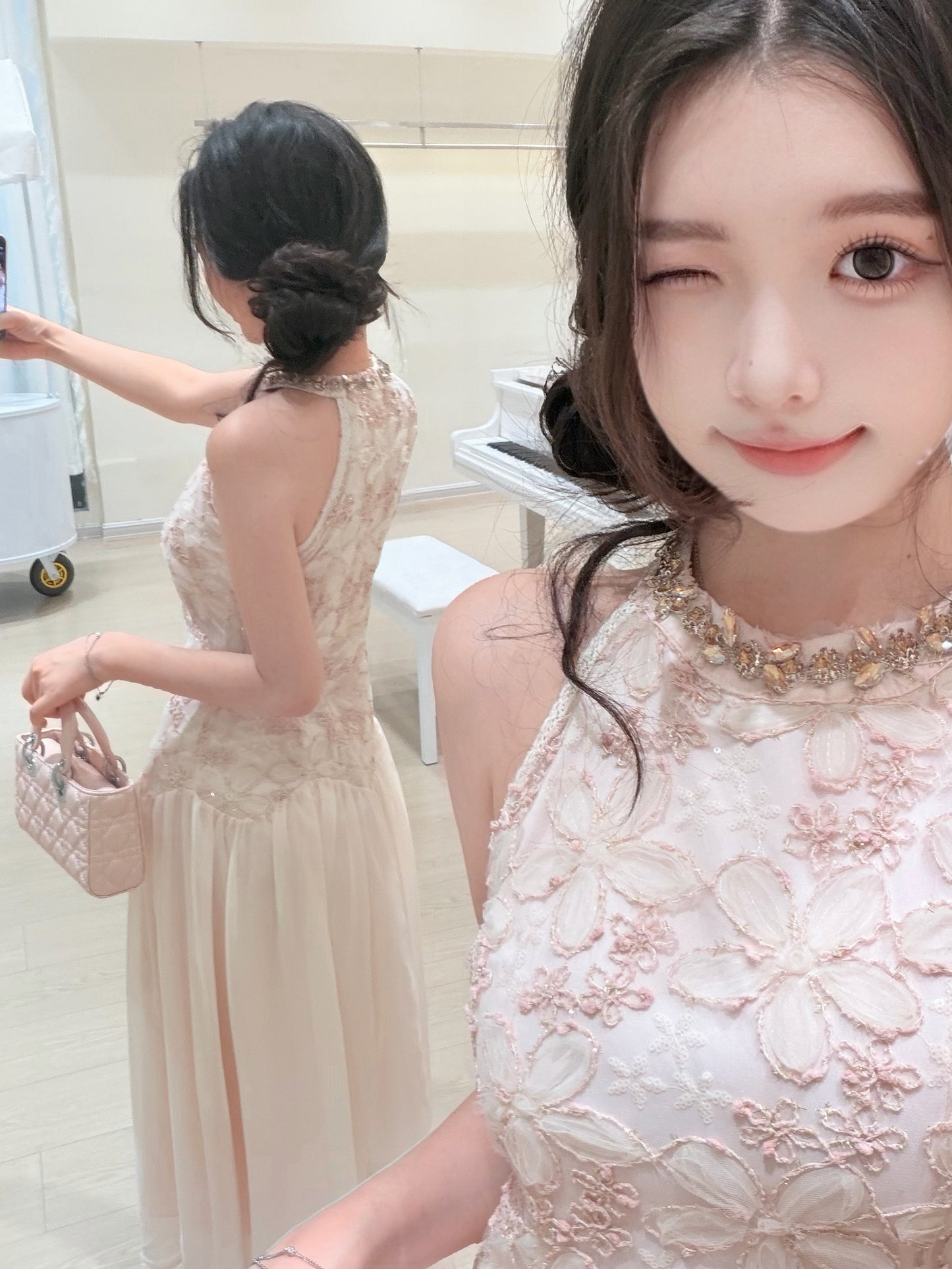 [Wedding Guest] French Lace Halter Dress (QF075)