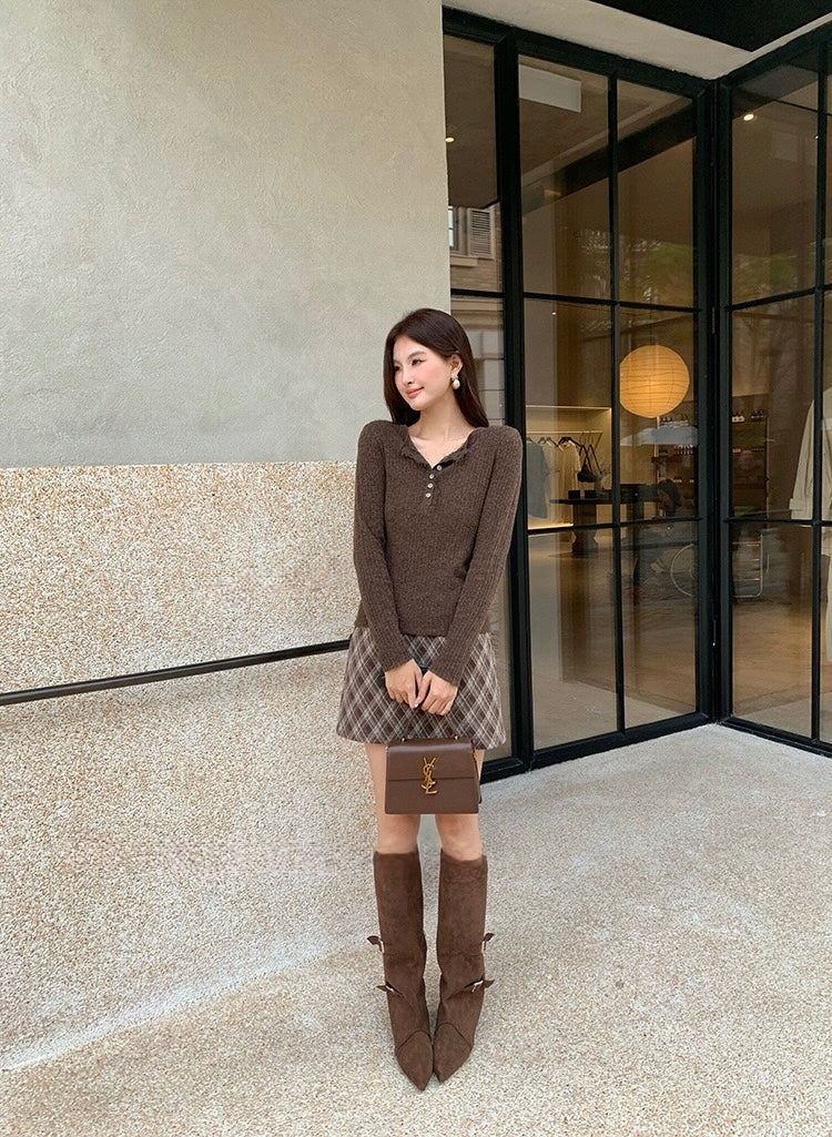 [Retro] High-Waisted Plaid A-Line Skirt