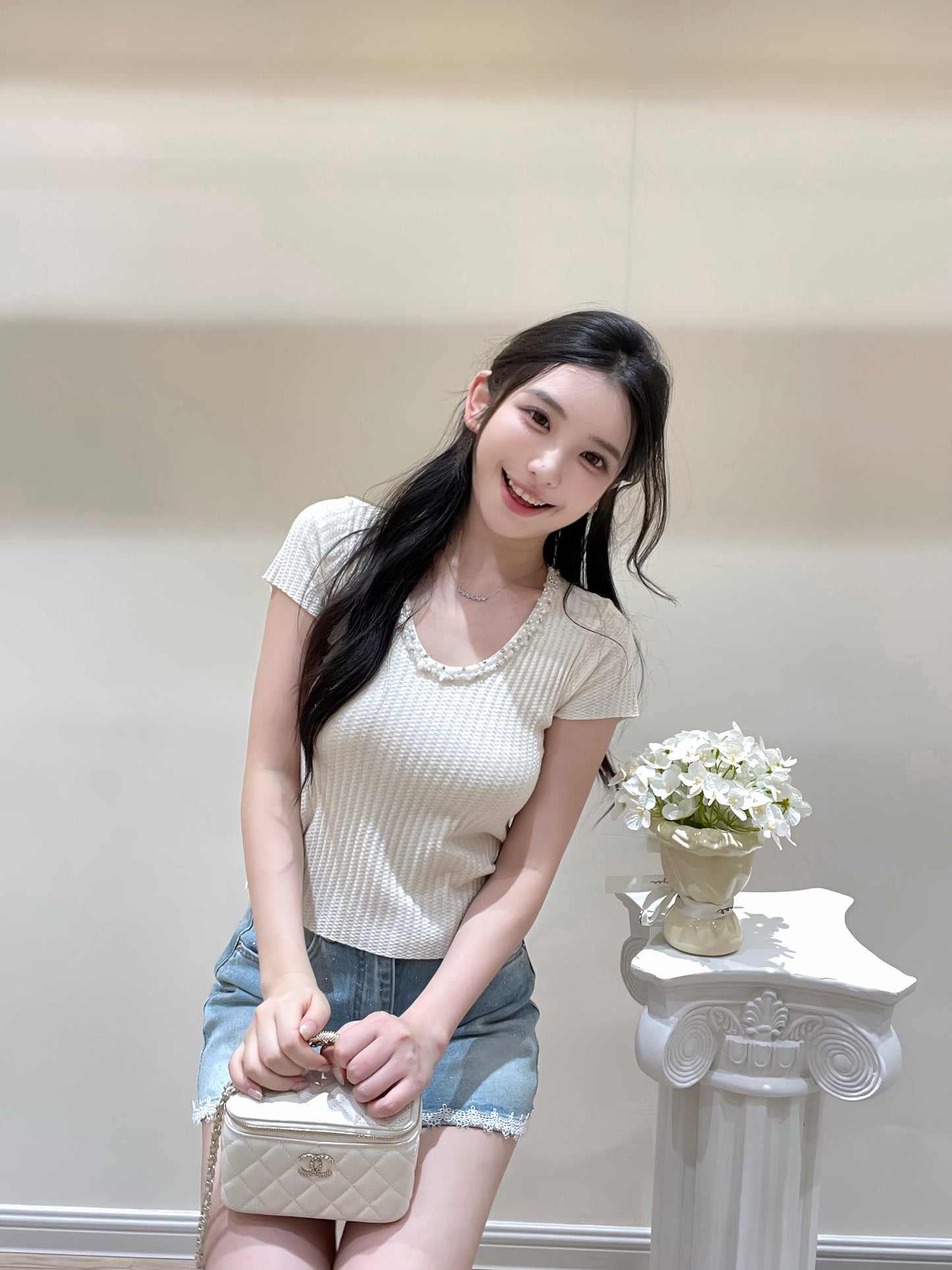 [Basic] Summer V-neck Glitter Top (QF026)