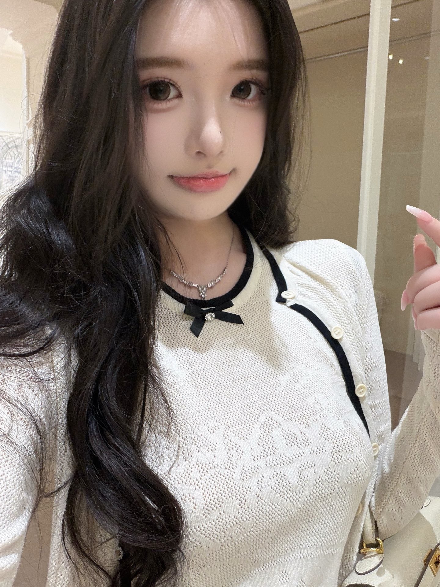 [Workwear] French Contrast Trim Lace Knit Cardigan and Skirt Set (QH-09)⁠