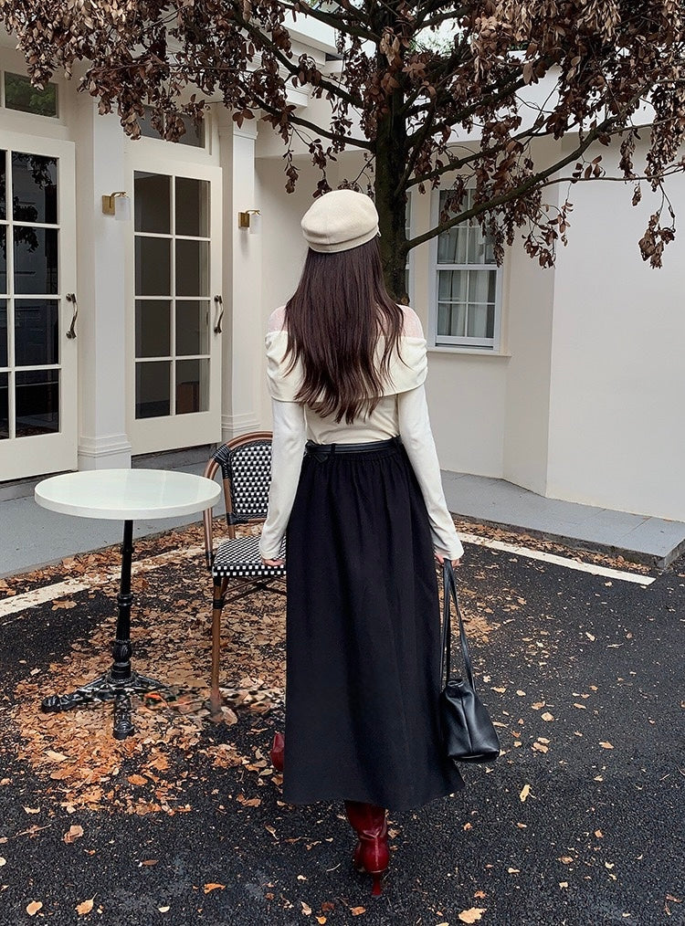 [Versatile] Pleated Long Skirt(with belt)
