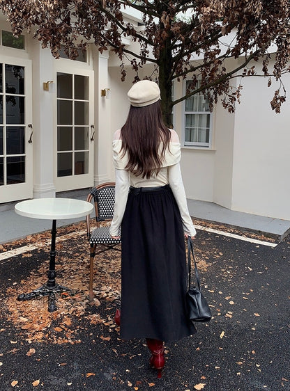 [Versatile] Pleated Long Skirt(with belt)