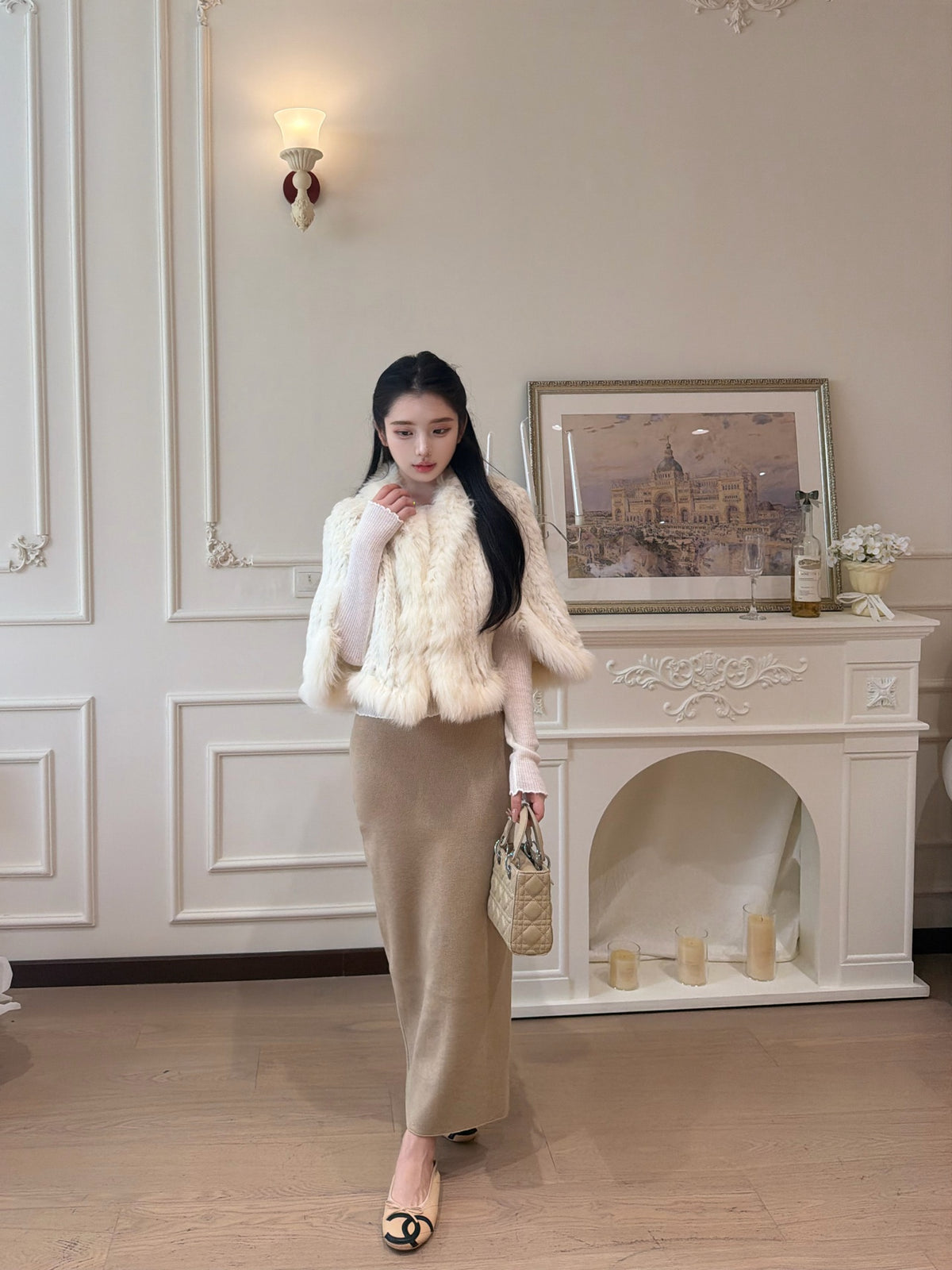 [Luxe] Fox Fur & Rex Rabbit Fur Cape Jacket (PC-010)