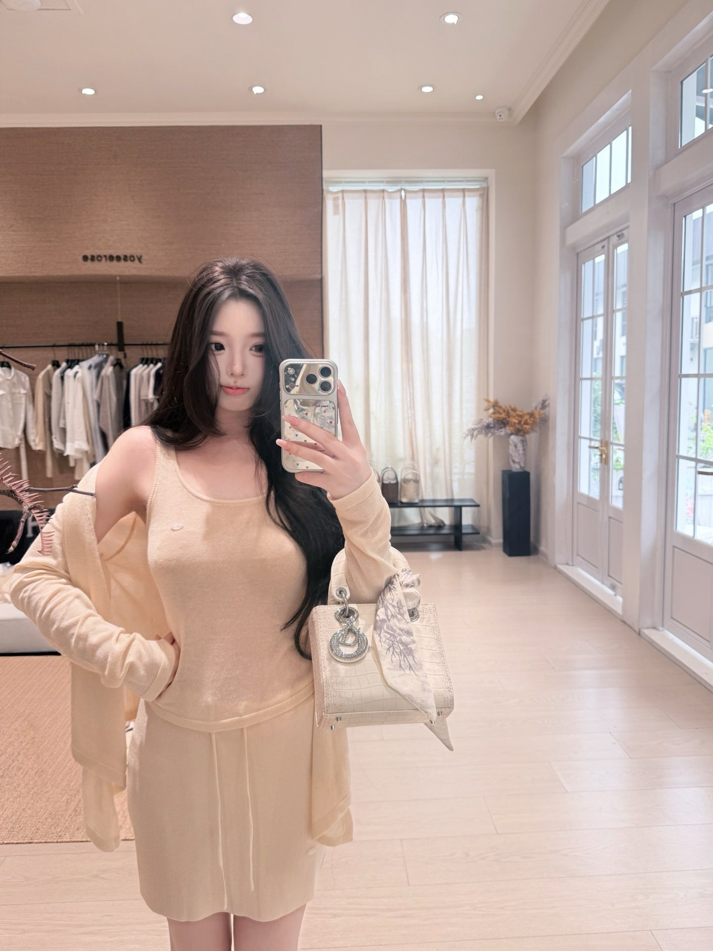 [Sweet] Soft Knit Cardigan Tank Top and Skirt Three-Piece Set (QH-015)