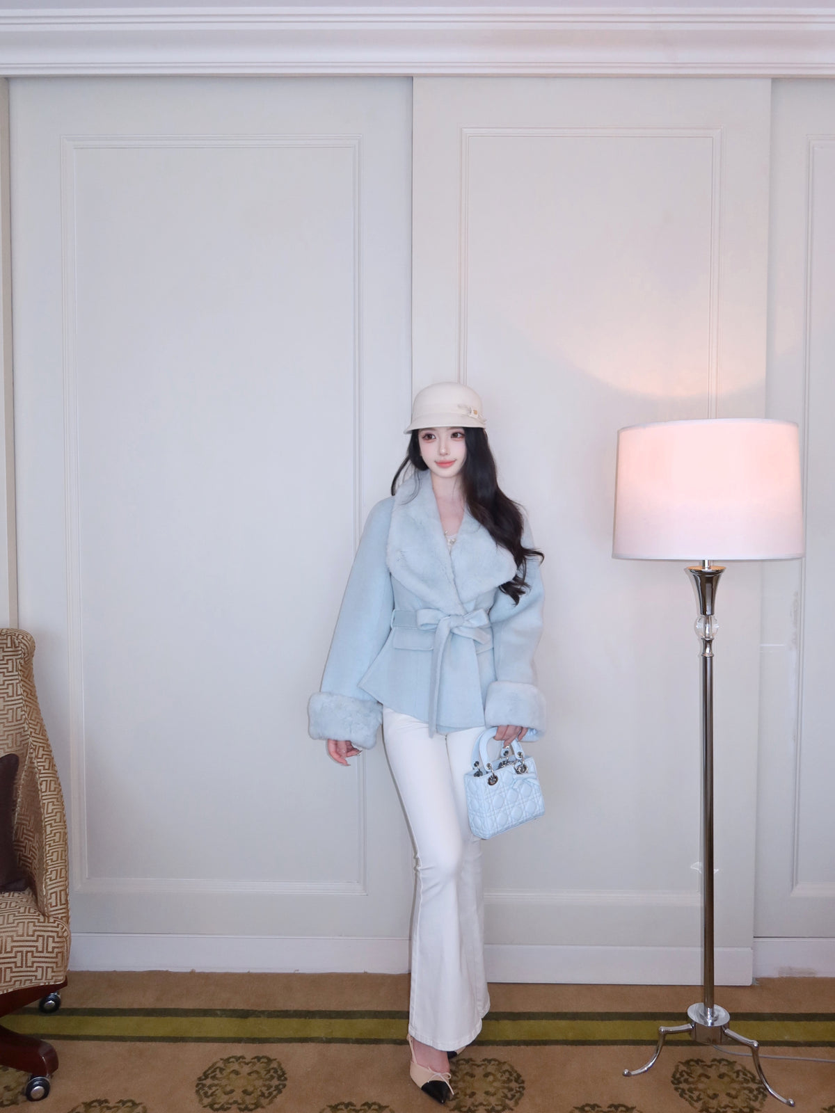 ⁠[Stylish] Fox Fur Collar Belted Double-Faced Wool Short Coat (YRDY-022)⁠