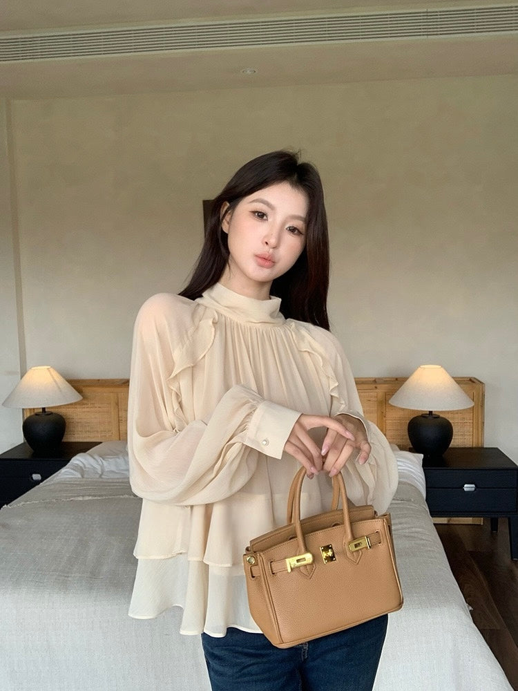 [Bestseller] Chiffon OL Lace-up Top