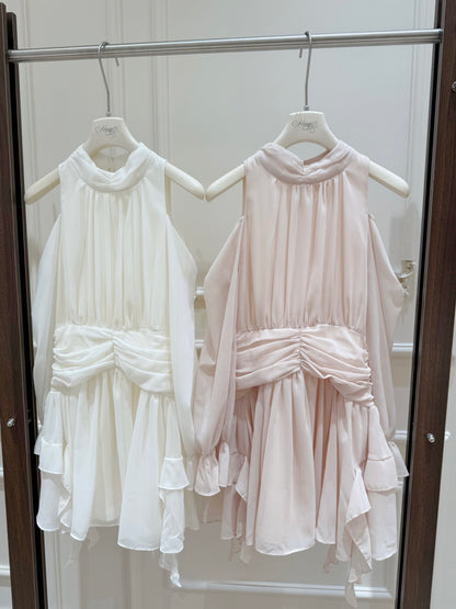 [Celebrity] Elegant Pink & Beige Dress (Q1037)