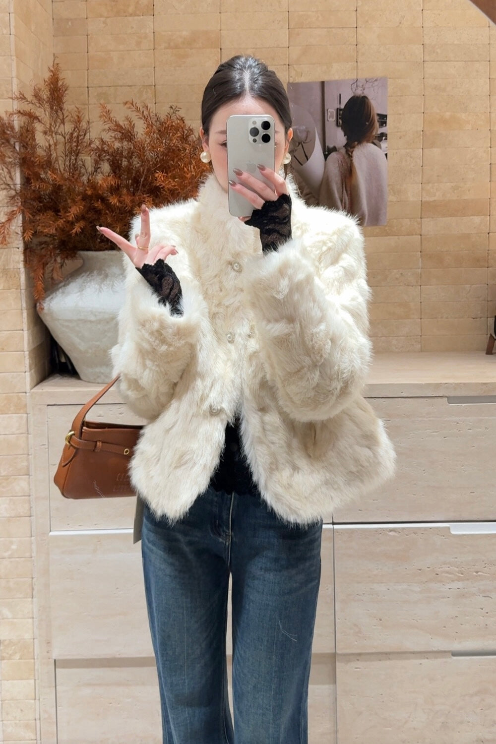 [Fluffy] Winter Synthetic Faux Fur Jacket