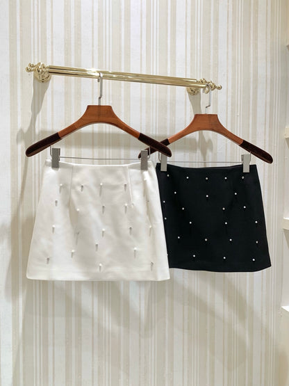 [Luxury] Pearl Embellished Mini A-Line Skirt (906-1)⁠