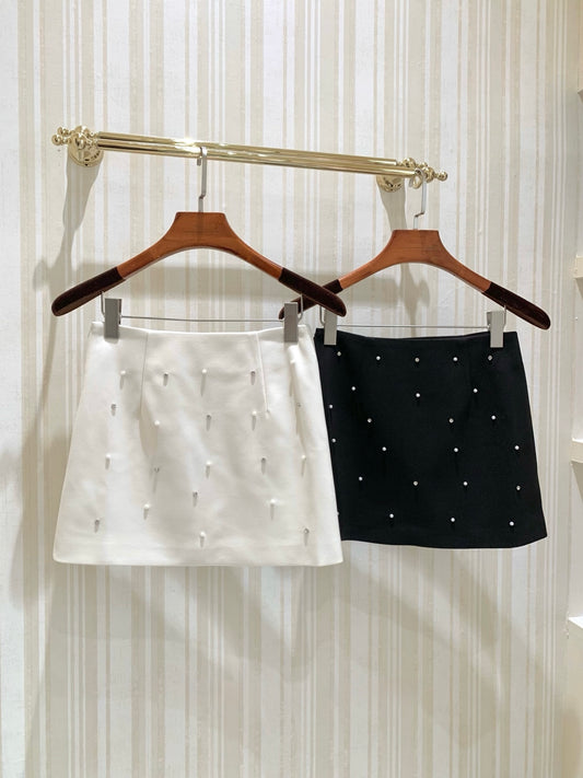 [Luxury] Pearl Embellished Mini A-Line Skirt (906-1)⁠
