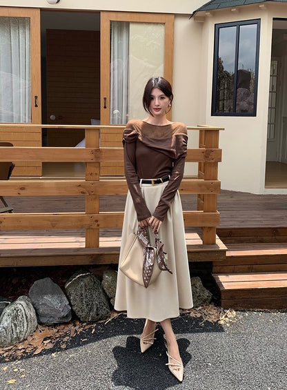 [Versatile] Pleated Long Skirt(with belt)