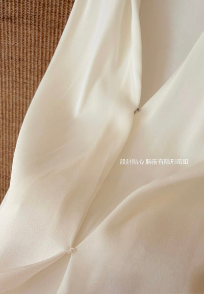 [Lumi Premium] French Silk Blouse & Linen Skirt + Belt Set