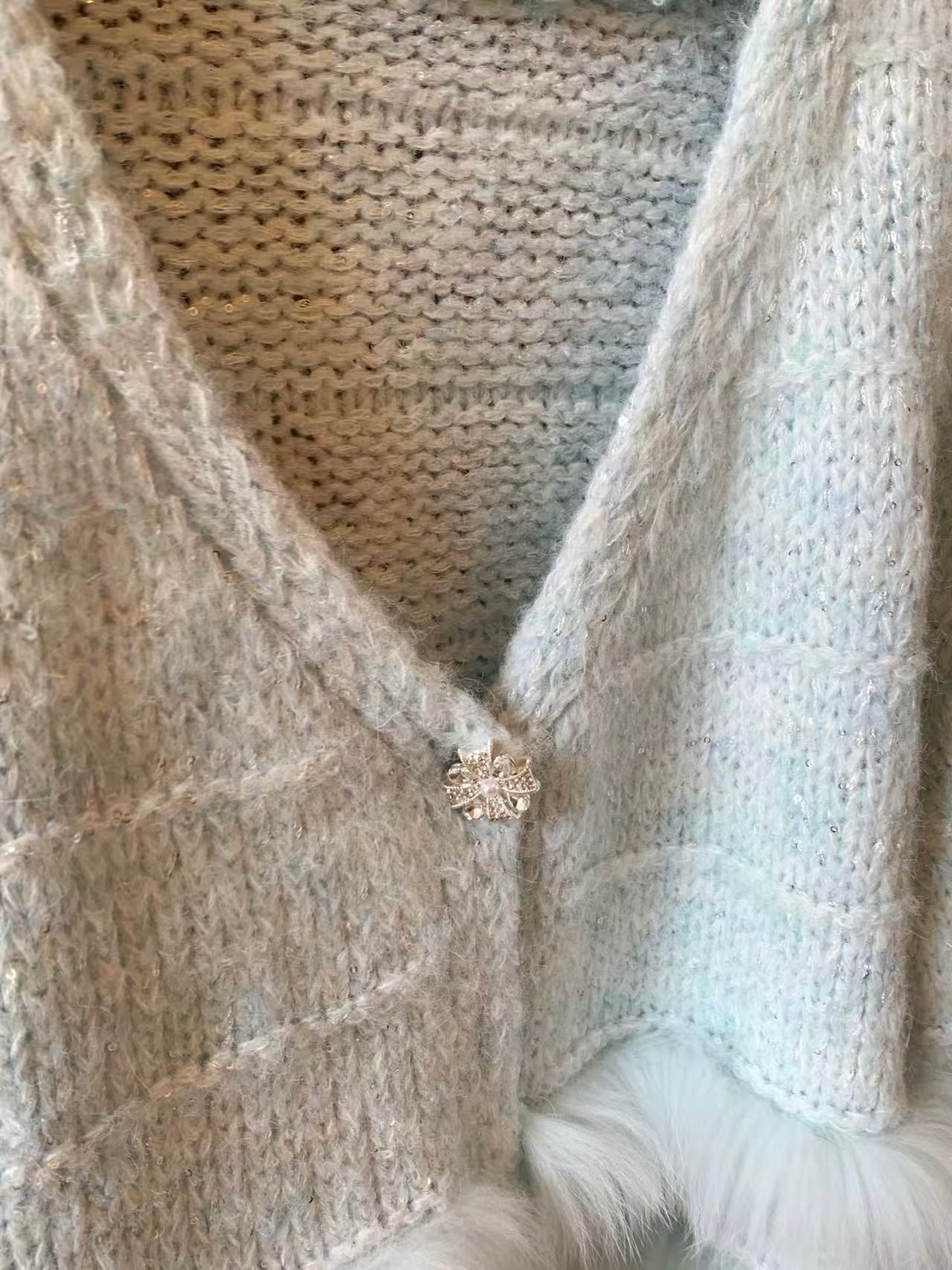 [Fluffy] Fox fur + Wool Cardigan