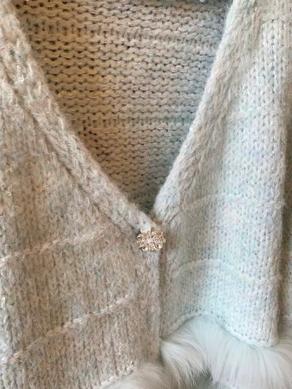[Fluffy] Fox fur + Wool Cardigan