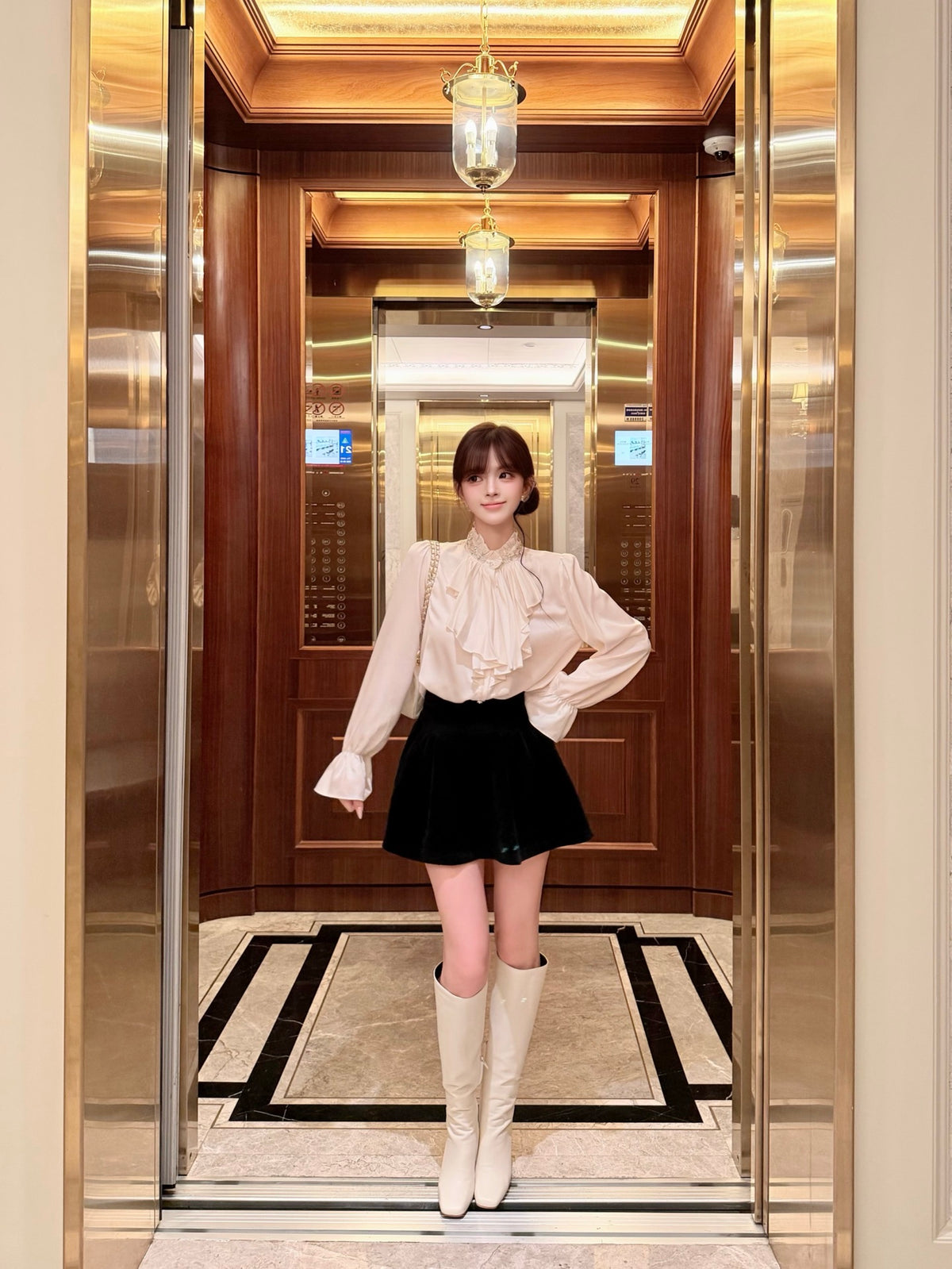 ⁠[Elegant] Stand Collar Ruffle Ribbon Satin Blouse (Q1535)⁠