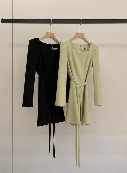 [Elegant] OL Long-Sleeve Dress (with belt)