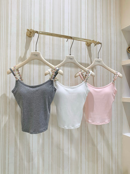 [Cute] Floral Strap Padded Camisole Top (QF090)