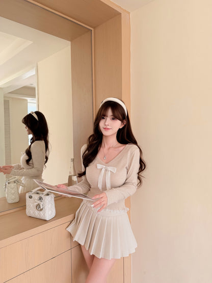 [Sweet] Wool Lace Bow V-Neck Top (MY5817)