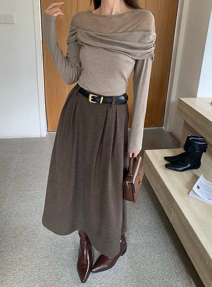 [Versatile] Pleated Long Skirt(with belt)