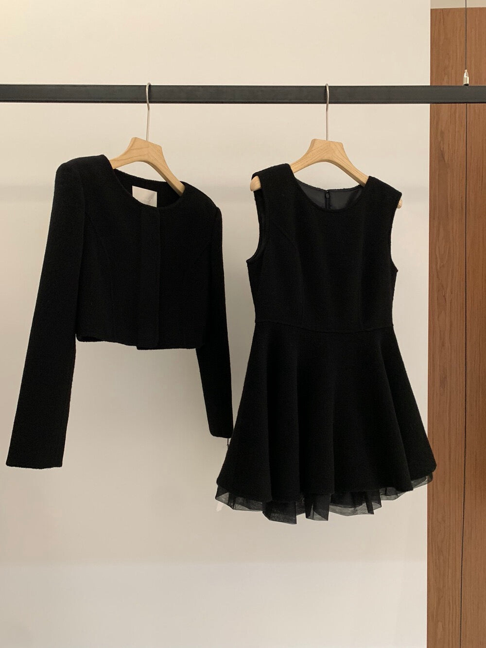[Luxury] 100% Wool OL Onepiece Dress + Jacket Set (with belt)