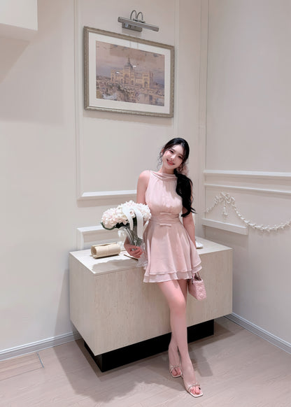 [Elegant] Chiffon Pink& Beige Dress (Q1056)
