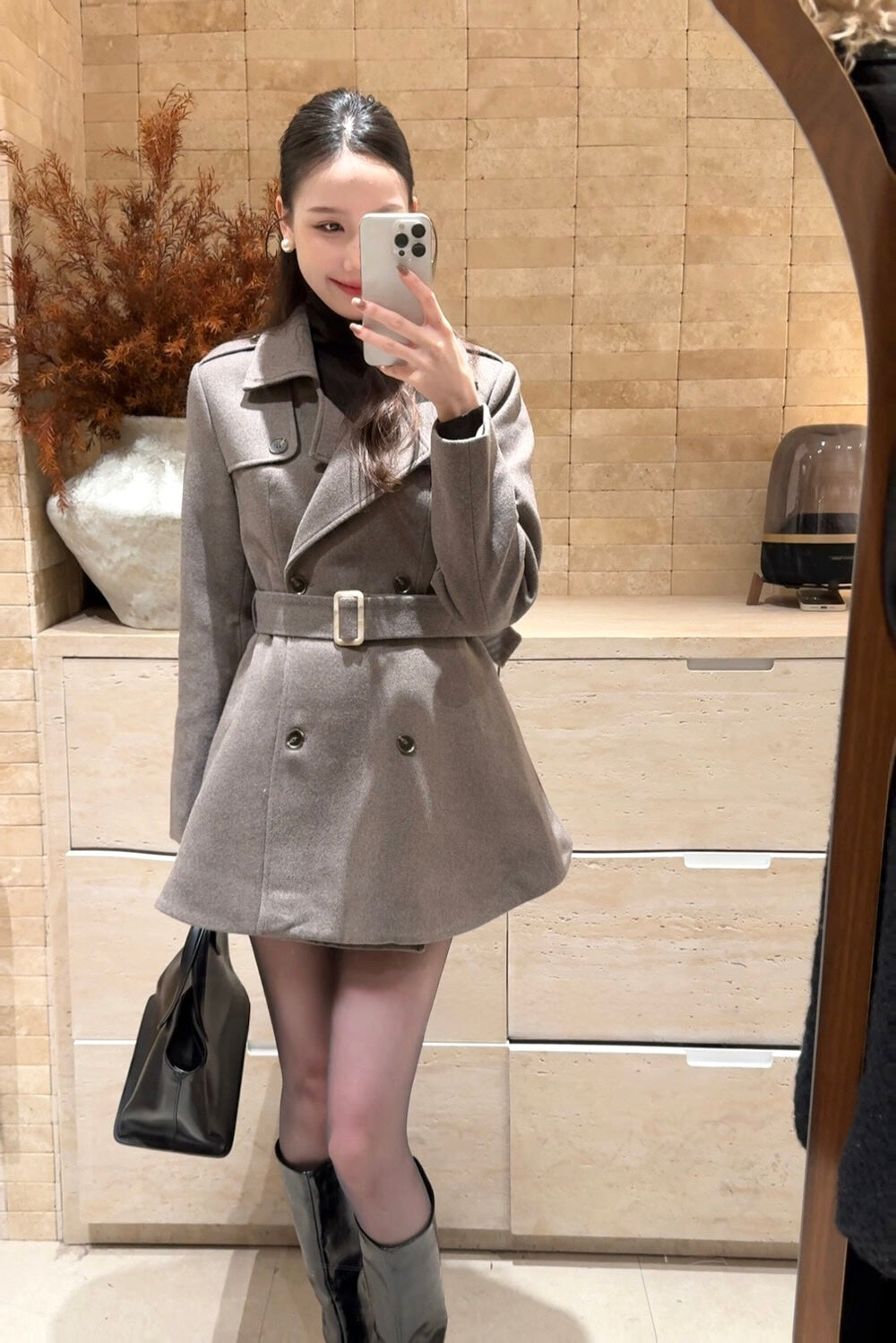 [Elegant] 10% Wool Workwear Coat with Belt