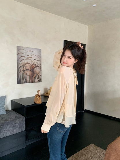 [Bestseller] Chiffon OL Lace-up Top