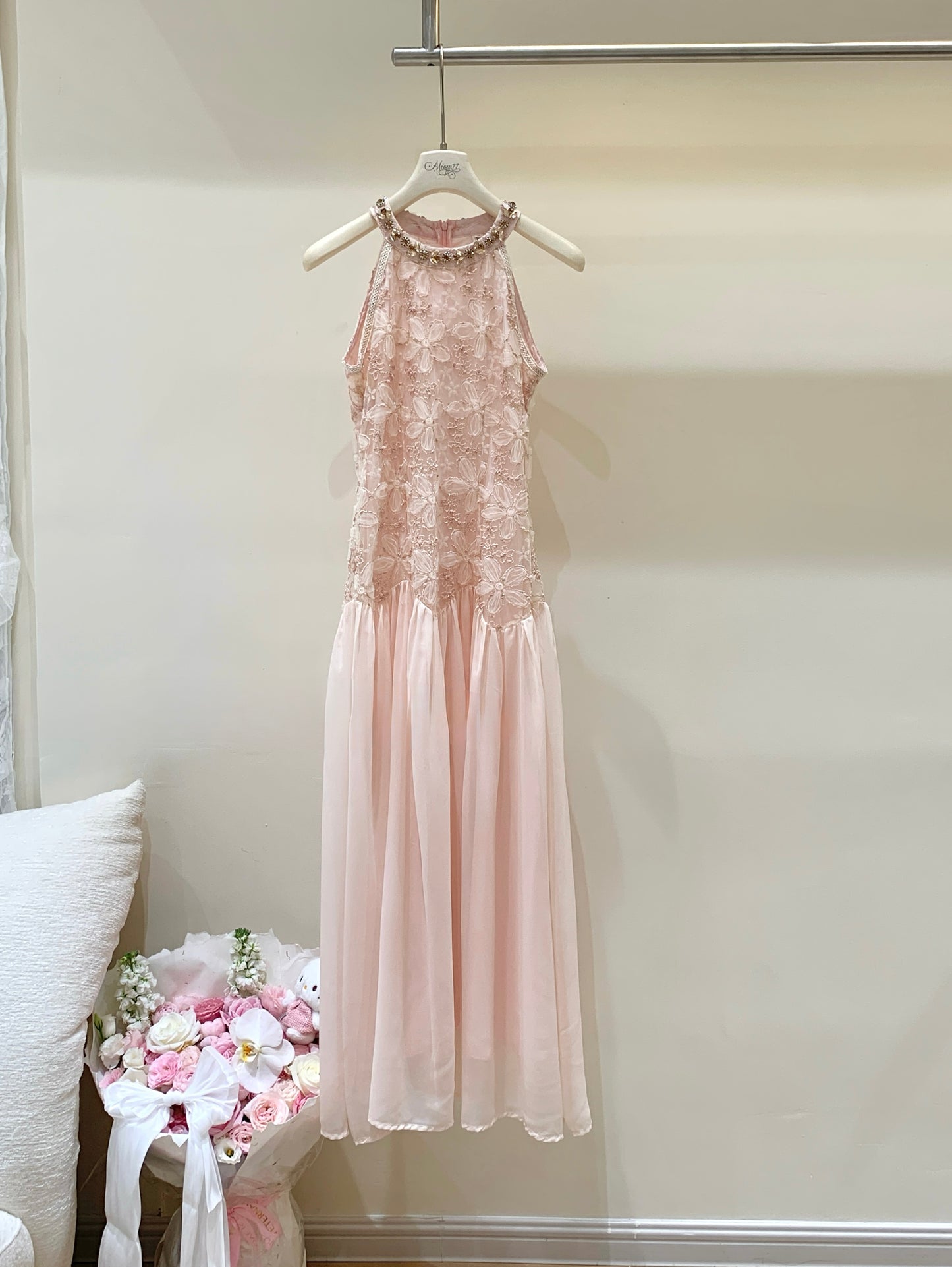 [Wedding Guest] French Lace Halter Dress (QF075)