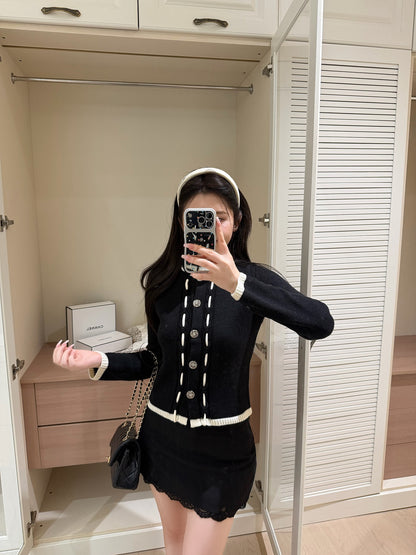 [Workwear] Vintage Chanel Style Contrast Trim Knit Cardigan (MY-06)⁠