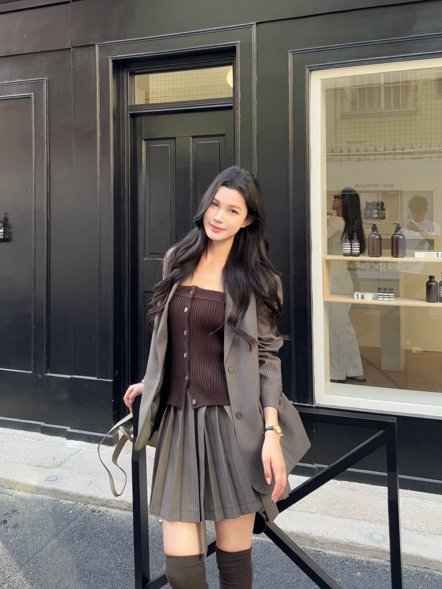 [Miu Style] Stripes Blazer + Pleated Skirt Set
