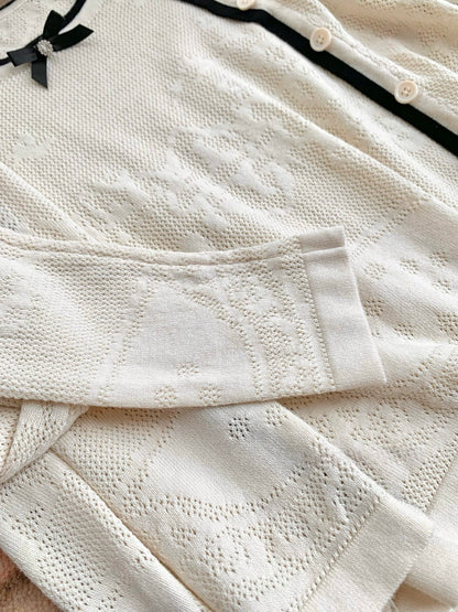 [Workwear] French Contrast Trim Lace Knit Cardigan and Skirt Set (QH-09)⁠