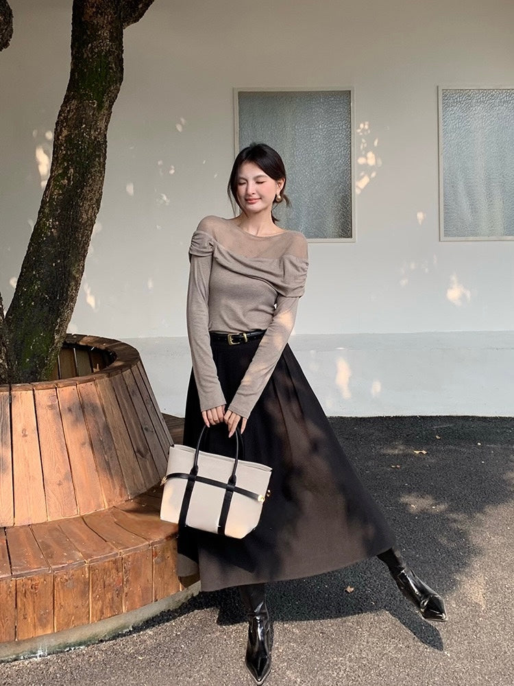 [Versatile] Pleated Long Skirt(with belt)