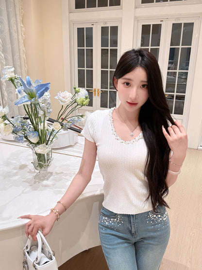[Basic] Summer V-neck Glitter Top (QF026)
