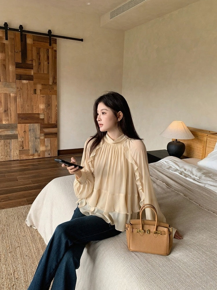 [Bestseller] Chiffon OL Lace-up Top