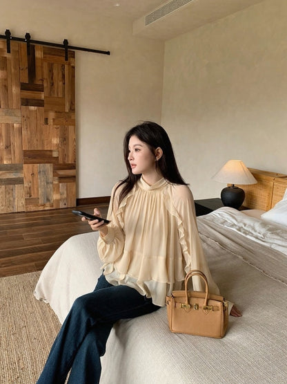 [Bestseller] Chiffon OL Lace-up Top