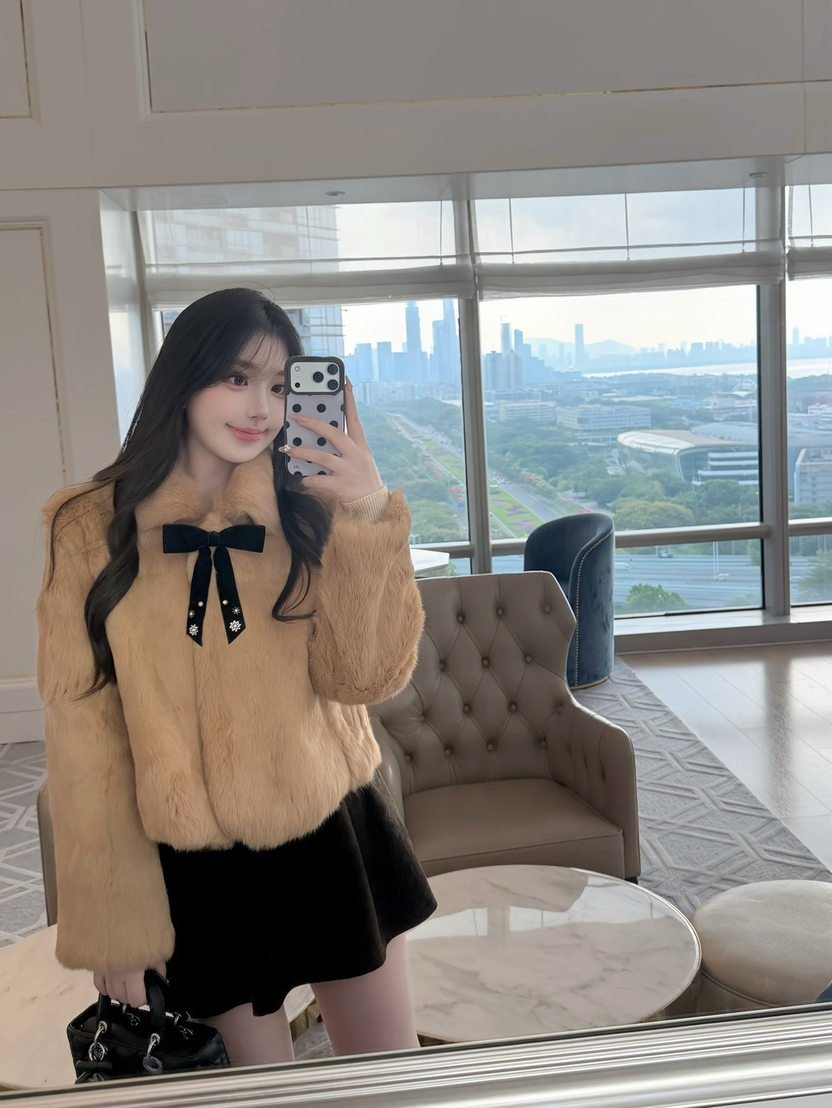 ⁠[Bestseller] Rabbit Fur Ribbon Bow Jacket (PC-015)⁠