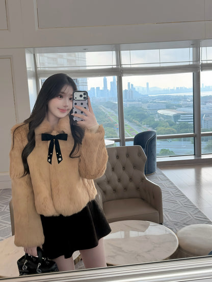 ⁠[Bestseller] Rabbit Fur Ribbon Bow Jacket (PC-015)⁠