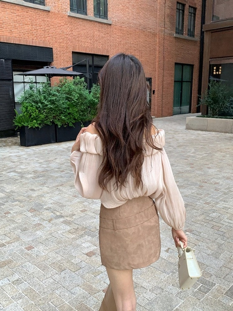 [Stylish] White Label Off-Shoulder Chiffon Top
