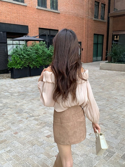 [Stylish] White Label Off-Shoulder Chiffon Top