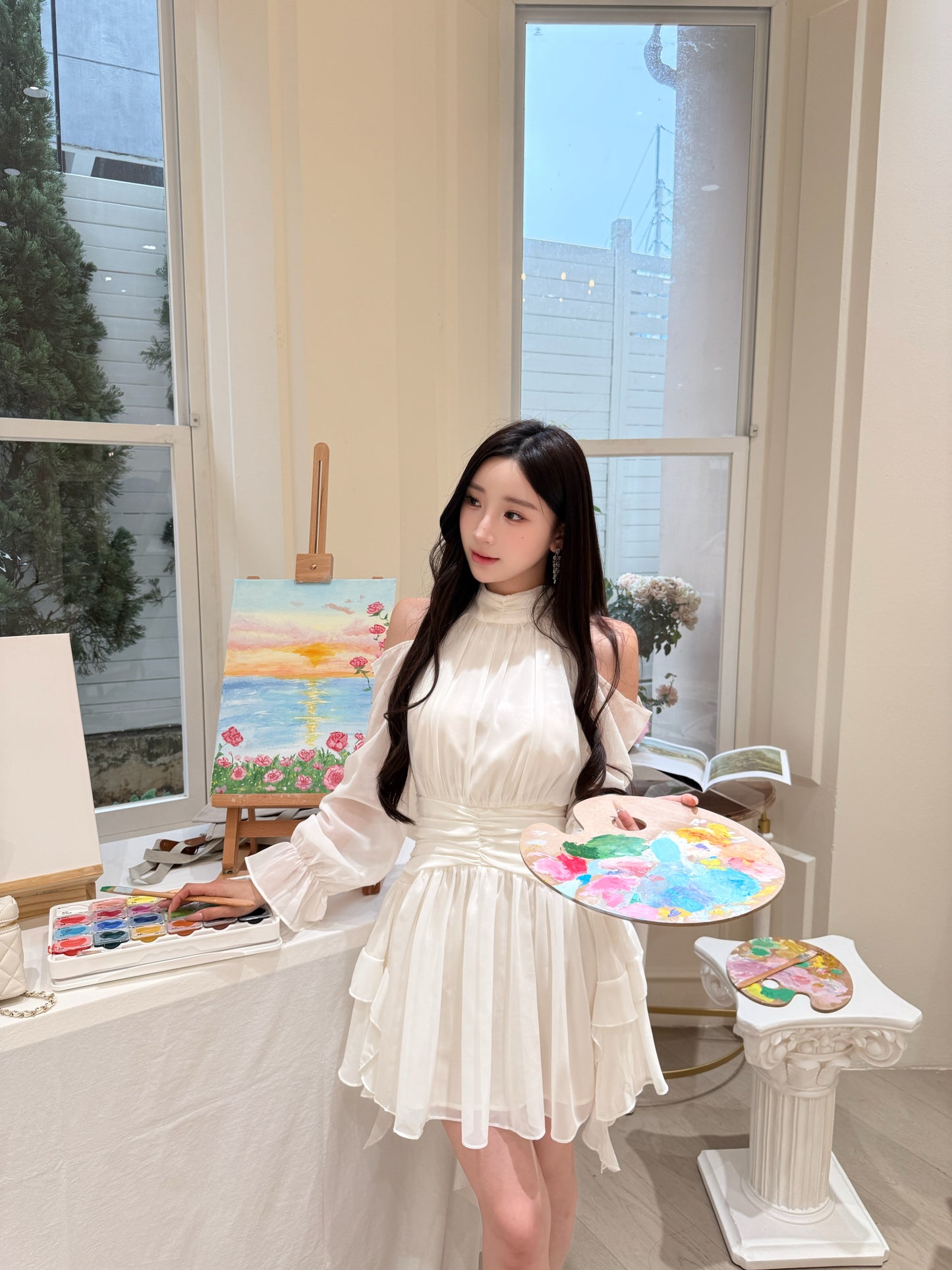 [Celebrity] Elegant Pink & Beige Dress (Q1037)