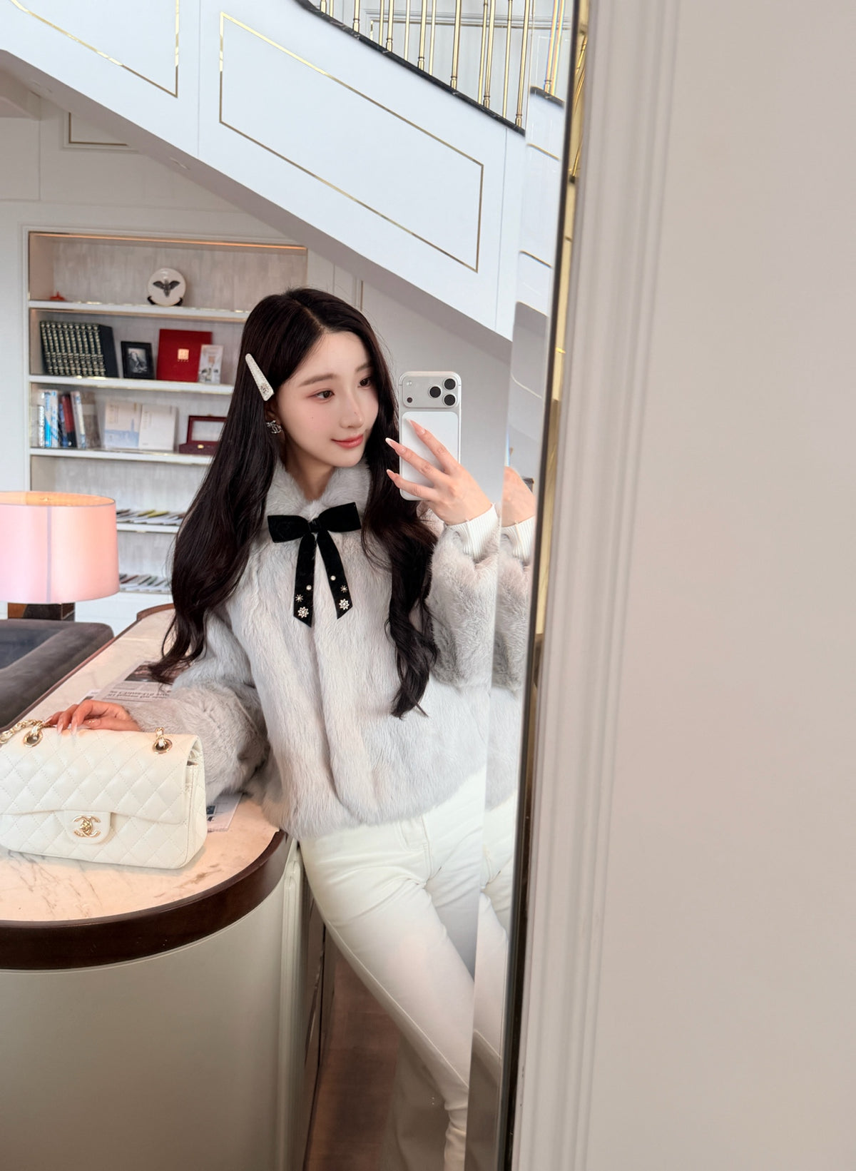 ⁠[Bestseller] Rabbit Fur Ribbon Bow Jacket (PC-015)⁠