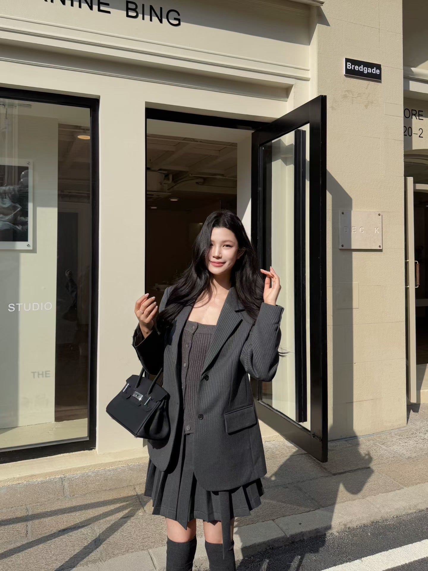 [Miu Style] Stripes Blazer + Pleated Skirt Set
