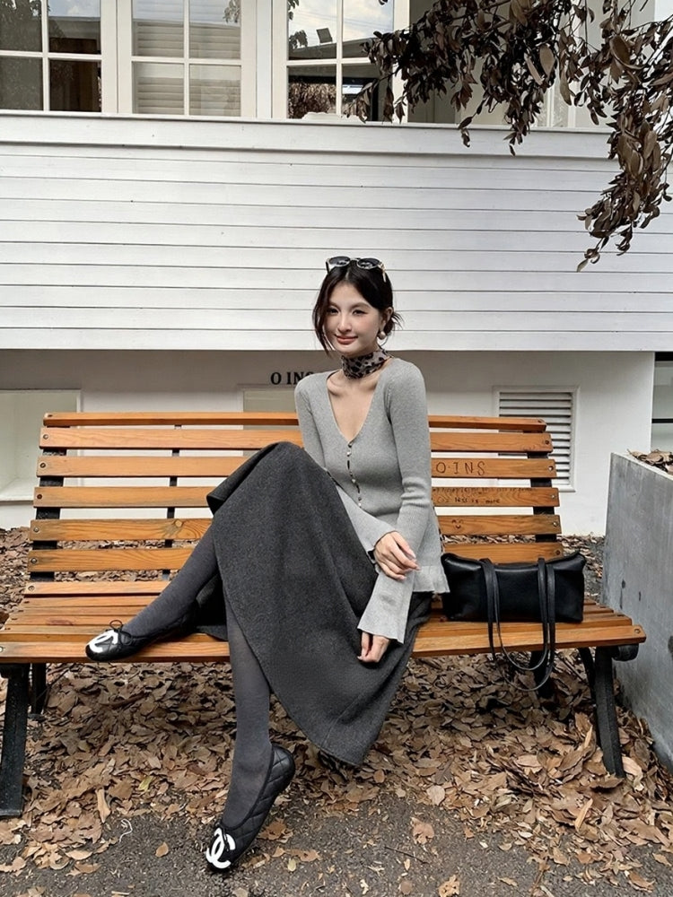 [Girly] Color V-Neck Wool Top
