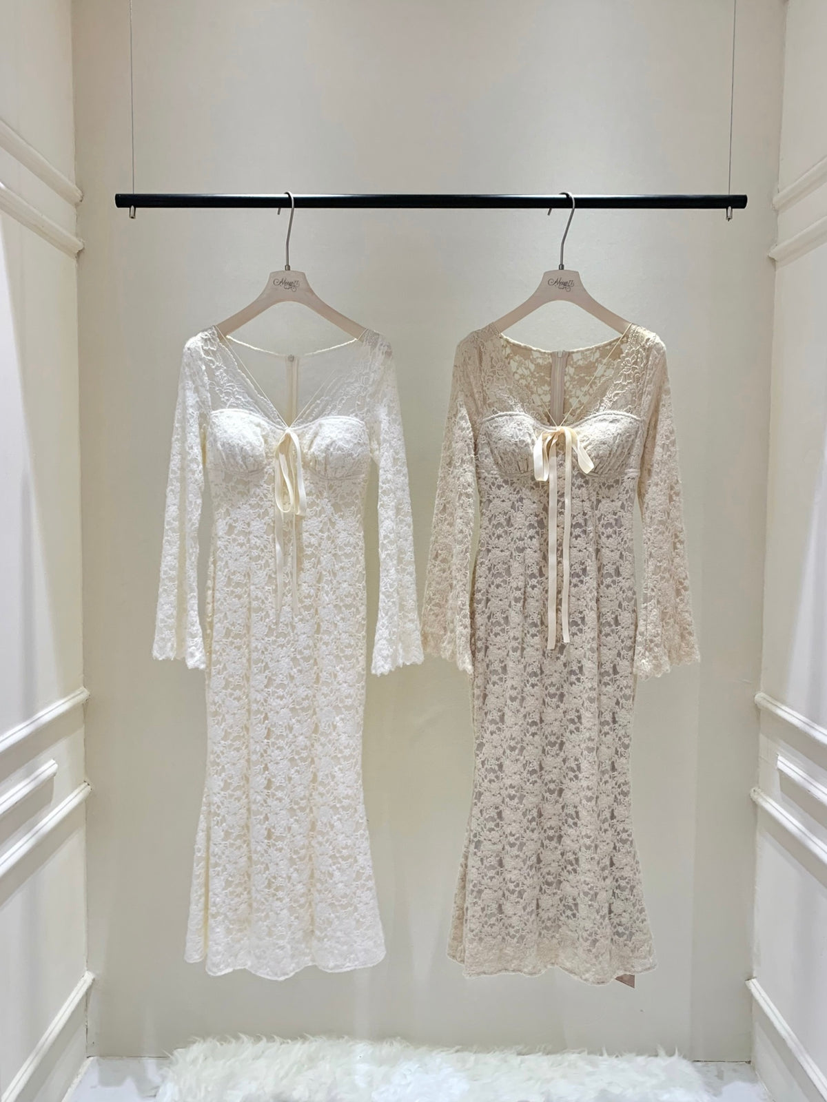 ⁠[French Lace] Ribbon Tie Lace Fitted Mermaid Dress (Q1598)⁠